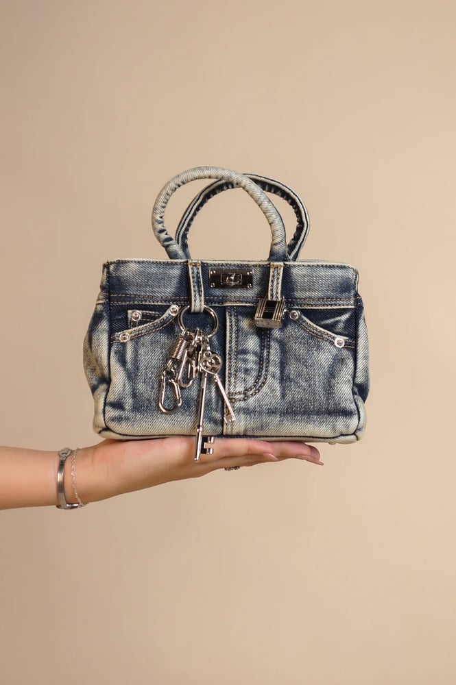 Image of Denim Lock & Key Handbag