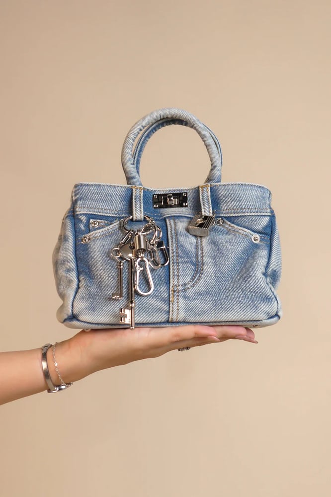 Image of Denim Lock & Key Handbag