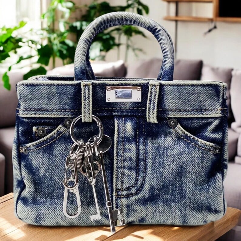 Image of Denim Lock & Key Handbag