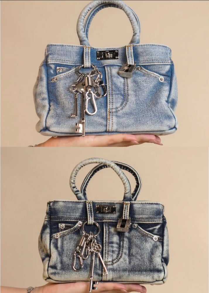 Image of Denim Lock & Key Handbag