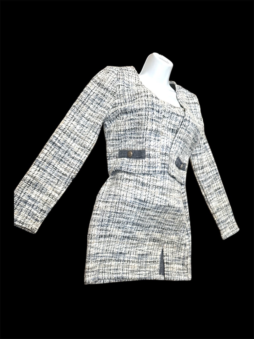 Image of (Small) Elegant Spaghetti Strap Dress With Long-Sleeve Tweed Sheath Dress