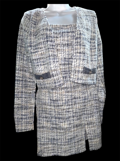 Image of (Small) Elegant Spaghetti Strap Dress With Long-Sleeve Tweed Sheath Dress