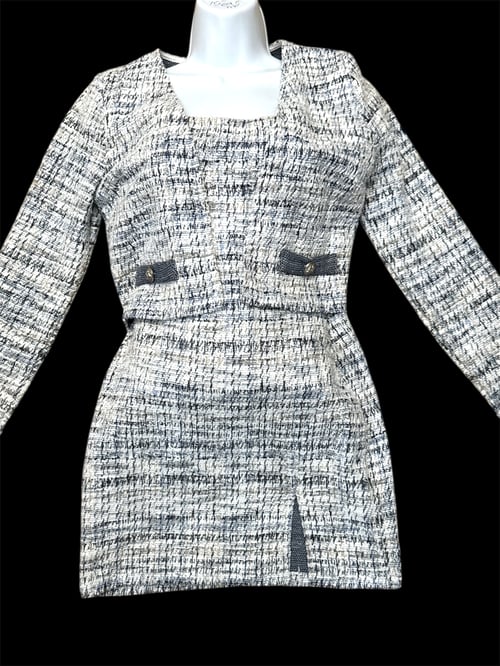 Image of (Small) Elegant Spaghetti Strap Dress With Long-Sleeve Tweed Sheath Dress