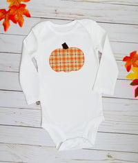 Image 2 of Pumpkin Baby Top Plaid Pumpkin Fall Baby Bodysuit Boys Girls Halloween Shirt