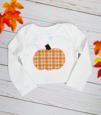Image 3 of Pumpkin Baby Top Plaid Pumpkin Fall Baby Bodysuit Boys Girls Halloween Shirt
