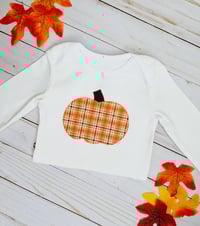 Image 4 of Pumpkin Baby Top Plaid Pumpkin Fall Baby Bodysuit Boys Girls Halloween Shirt