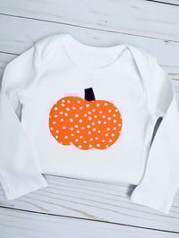 Image 1 of Polka Dot Pumpkin Baby Bodysuit Fall Halloween Baby Top