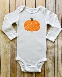 Image 2 of Polka Dot Pumpkin Baby Bodysuit Fall Halloween Baby Top
