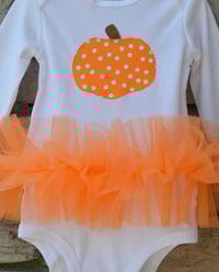Image 3 of Polka Dot Pumpkin Tutu Bodysuit Girl’s Fall Halloween Thanksgiving Tulle Set
