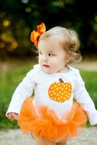 Image 5 of Polka Dot Pumpkin Tutu Bodysuit Girl’s Fall Halloween Thanksgiving Tulle Set