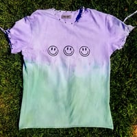 Image 1 of Upcycled Hand Printed Smiley Face Tie-Dye Top Size S
