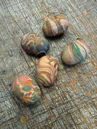 Image 1 of Set of 5 x hand marbled wooden eggs // 'seconds'