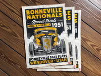 Image 1 of Bonneville Nationals 1951 Linocut Print (black/yellow edition) FREE SHIPPING