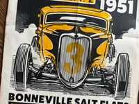 Image 2 of Bonneville Nationals 1951 Linocut Print (black/yellow edition) FREE SHIPPING