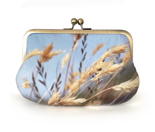Image of Summer grasses, velvet shoulder bag with shoulder strap