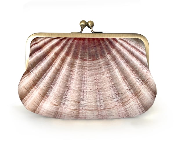 Image of Seashell, printed velvet kisslock bag with crossbody canvas or chain strap