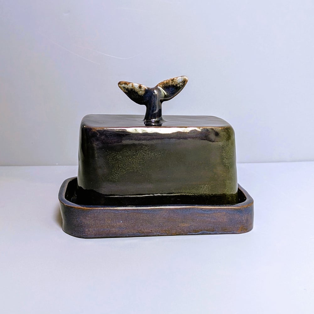Image of Dark Blue Whale Tail Butter Dish