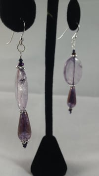 Image 1 of February Birthstone Amethyst Metallic Piccasso Finish Drops and Sterling Silver Acccents on Sterl...