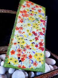 Image 1 of Japanese Flowers Shrine Rhinestoned and Green Holo Glittered Handmade Paper Gold and Purple Foil ...