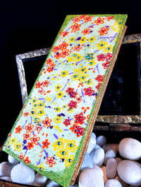 Image 2 of Japanese Flowers Shrine Rhinestoned and Green Holo Glittered Handmade Paper Gold and Purple Foil ...