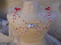 Image 1 of Sterling Silver and Blood Ruby Red Swarovski Three Strand Victorian Fantasy Cosplay Steampunk Got...