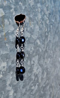 Image 1 of Onyx Rings and Labradorite Spheres Swarovski Roundels and Bronze Wire Dangling Super Long Shoulde...