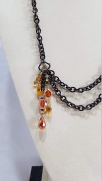 Image 1 of Amber and Orange Crystal Drops and Bronze Chain Simple and Elegant Double Strand Asymmetrical Ste...