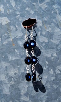Image 2 of Onyx Rings and Labradorite Spheres Swarovski Roundels and Bronze Wire Dangling Super Long Shoulde...