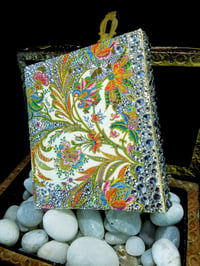 Image 1 of Frosted Hand Painted Florentine Fronds Handmade Artisan Paper Holographic Rhinestoned Magnetic Do...