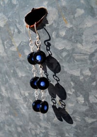 Image 3 of Onyx Rings and Labradorite Spheres Swarovski Roundels and Bronze Wire Dangling Super Long Shoulde...