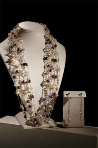 Image 3 of Superstar Six Strand Pearl Swarovski Crystal and Sterling Silver Necklace