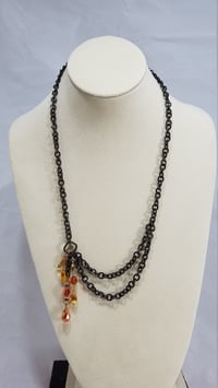 Image 2 of Amber and Orange Crystal Drops and Bronze Chain Simple and Elegant Double Strand Asymmetrical Ste...