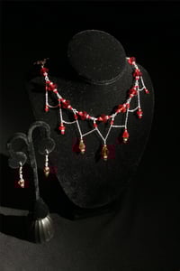 Image 4 of Sterling Silver and Blood Ruby Red Swarovski Three Strand Victorian Fantasy Cosplay Steampunk Got...