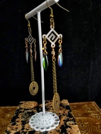 Image 2 of Flame Coated Crystal Blades With Good Luck Coins and Swarovski Crystal on Fine Bronze Chain Extra...