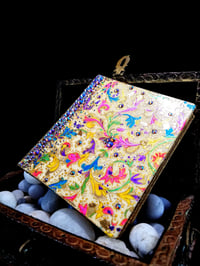 Image 2 of Florentine Hand Painted Flowers Handmade Artisan Paper Holographic Rhinestoned Magnetic Double Si...