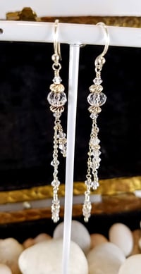 Image 1 of Long Sterling and Swarovski Crystal Drops and Sterling Silver Cascades Silver Hook Fantasy Earrings