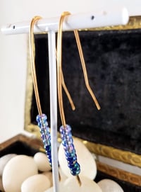 Image 1 of Smash It Pretty Reach For the Sky Two Blue Super Long Elf Ear Handmade Gauged Bronze Wire Hook Ea...