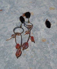 Image 1 of Orange Coated Aurora Borealis Crystal Beads on Hammered Bronze Vegan Feather Wire Steampunk Vegan...