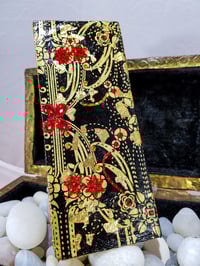 Image 1 of Slim Red Rhinestoned Black and Gold Art Deco Dazzling Makeup Shrine Handmade Magnetic Makeup Pale...