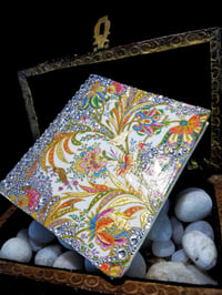 Image 4 of Frosted Hand Painted Florentine Fronds Handmade Artisan Paper Holographic Rhinestoned Magnetic Do...