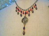 Image 3 of Fire Goddess Bronze Sun Spiral Red Vintage Crystal Red Siam Swarovski Tribal Steampunk Cosplay Da...