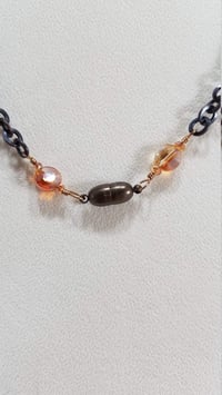 Image 5 of Amber and Orange Crystal Drops and Bronze Chain Simple and Elegant Double Strand Asymmetrical Ste...