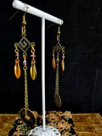 Image 4 of Flame Coated Crystal Blades With Good Luck Coins and Swarovski Crystal on Fine Bronze Chain Extra...