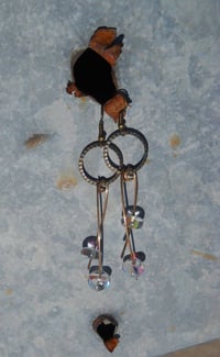 Image 2 of Clear Aurora Borealis Coated Crystal Beads on Hammered Bronze Vegan Feather Wire Steampunk Feathe...