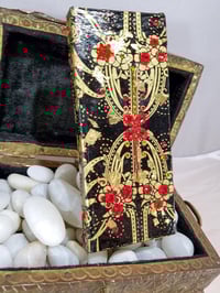 Image 2 of Slim Red Rhinestoned Black and Gold Art Deco Dazzling Makeup Shrine Handmade Magnetic Makeup Pale...