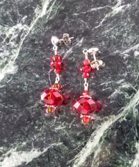 Image 3 of Ruby Red Czech Crystal Sterling Silver Accents Tudor Inspired Drop Earrings Glam Steampunk Night ...