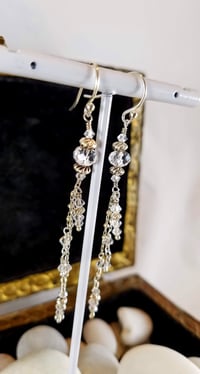 Image 3 of Long Sterling and Swarovski Crystal Drops and Sterling Silver Cascades Silver Hook Fantasy Earrings