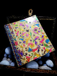 Image 4 of Florentine Hand Painted Flowers Handmade Artisan Paper Holographic Rhinestoned Magnetic Double Si...