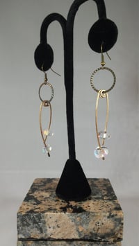 Image 3 of Clear Aurora Borealis Coated Crystal Beads on Hammered Bronze Vegan Feather Wire Steampunk Feathe...