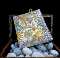 Image 6 of Frosted Hand Painted Florentine Fronds Handmade Artisan Paper Holographic Rhinestoned Magnetic Do...